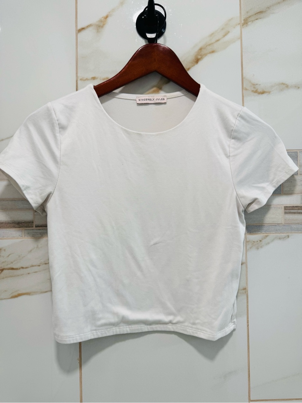 Sincerely Jules White Super Soft Crop Top Short Sleeve Minimalist Tee XS Y2K - Picture 4 of 5